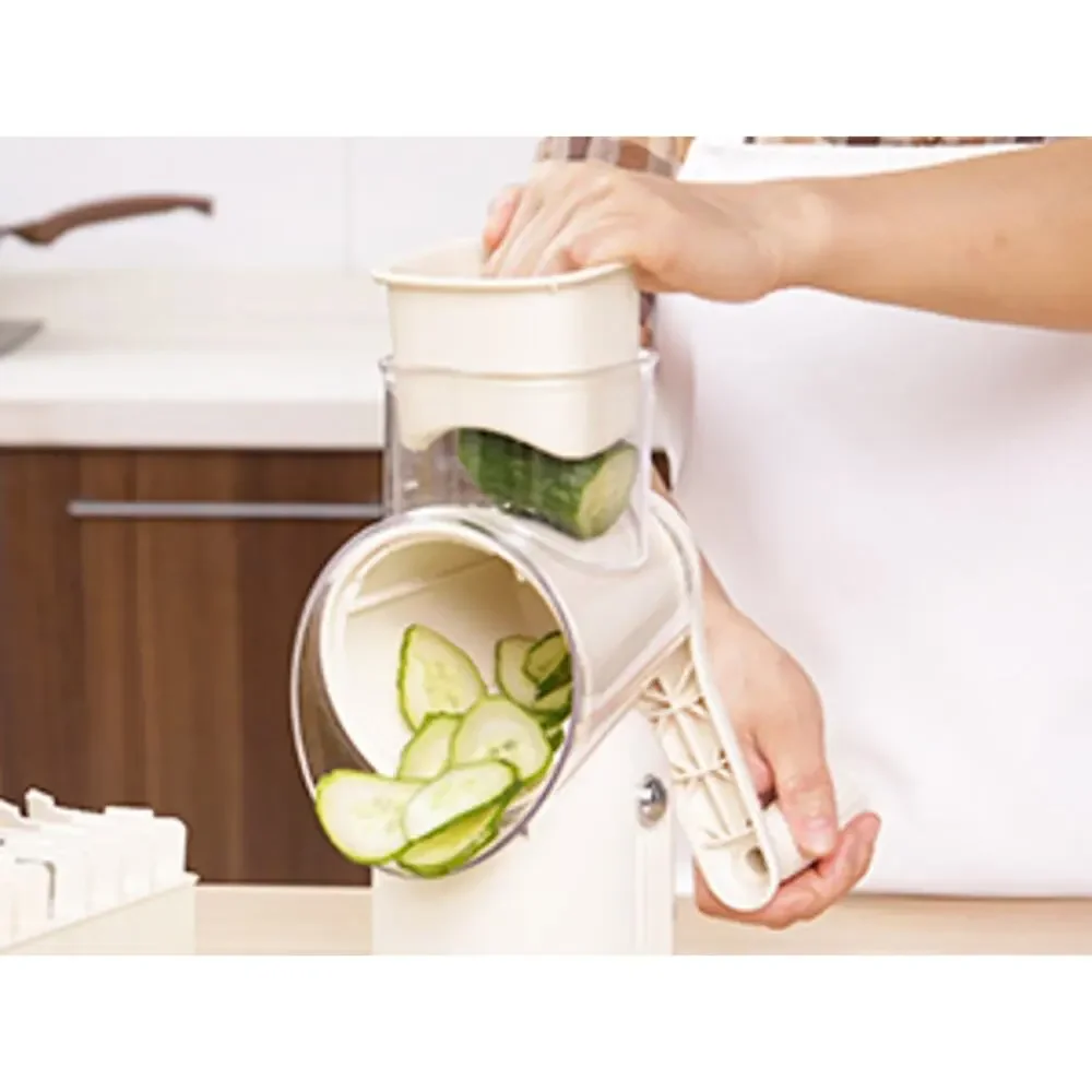 Manual Rotary Cheese Grater 5-in-1 with Suction Base Vegetable Slicer Green